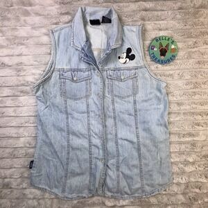 Disney Mickey Unlimited Vest Women's  Large Blue Denim Chambray‎ Jerry Leigh